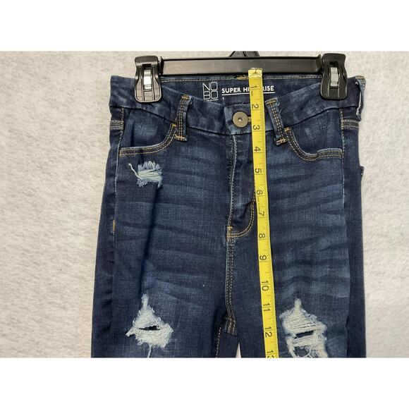 No Boundaries Jeans Juniors 1 Blue Super High Rise Distressed Skinny Stretch - Picture 3 of 10